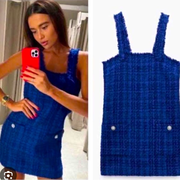 Zara Textured Pinafore Dress Bloggers Fav - Picture 1 of 6